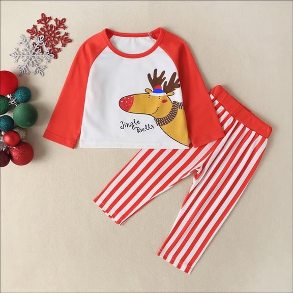 YEEDISON Kid Boys Girls Xmas Clothes Set New Year Baby Boy Girl Long Sleeve Christmas Deer Stripe T-shirt Red Pants 2Pcs Outfits Hot for 3-18M