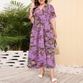 thumbnail image 2 of Jinhomg Vacation Dresses for Women Elegant Floral Print Boho Dress Plus Size Casual Short Sleeve Wrap V-Neck Midi Dresses Flowy Swing Aline Dress Deal of The Day Prime Today Purple L, 2 of 7
