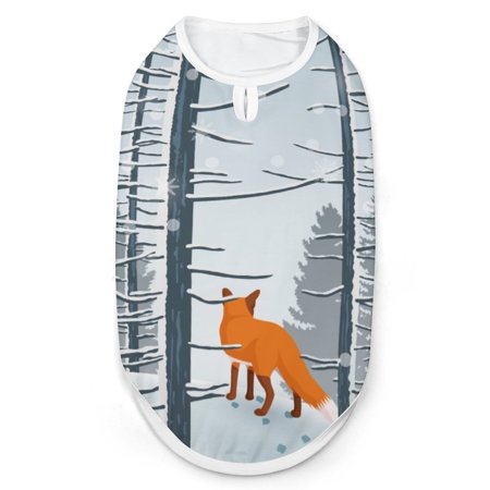 Bybiment Pet Dog Shirts, Happy Winter Forest Landscape Fox Cat Puppy Vest Clothes, Breathable Sleeveless Doggy Tank Top Outfit, S