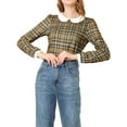 thumbnail image 6 of INSPIRE CHIC Women's  Peter Pan Collar Contrast Long Sleeve Shirt S Brown, 6 of 7