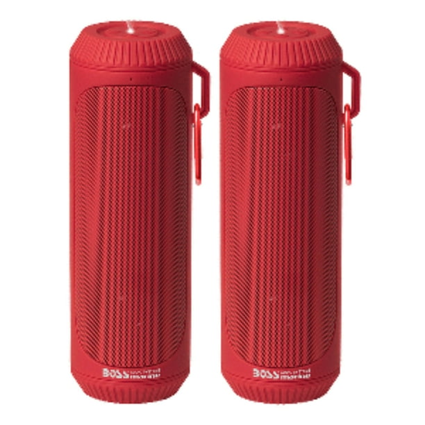 Set of 2 Red Boss Audio Bolt Marine Bluetooth Portable Speaker System