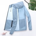 thumbnail image 4 of Mdesiwst Men Summer Sunscreen Coat Hooded Thin Anti-UV Zipper Closure Solid Color Sunshade Long Sleeves Plus Size Fishing Men Summer Jacket Cycling Garment, 4 of 7