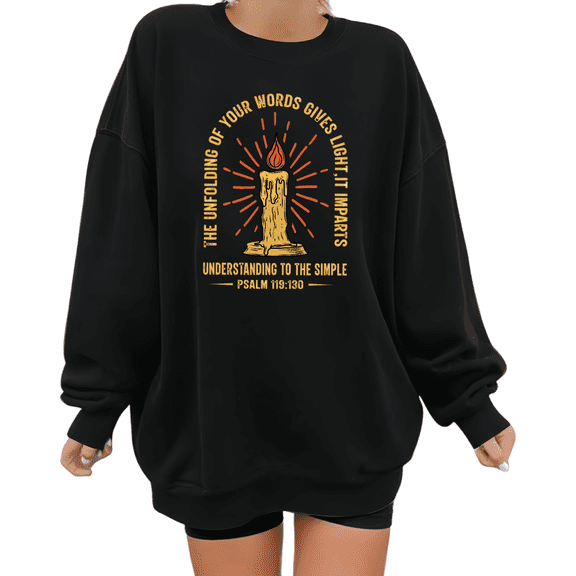 Women Unfolding Of Your Words Graphic Effortless Everyday Tee Christian Religious T Shirt Top Round-neck long-sleeved Black S-3XL