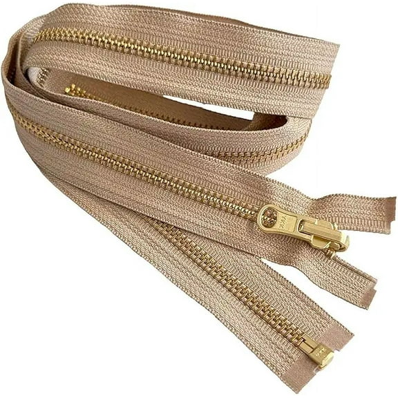 YKK #5 Brass Metal Medium Weight Inside/Outside Reversible Slide Jacket Zipper Separating Color Beige #573W Choose Your Length Made in The United States (1 Zipper) (Beige #573W, 25" Inches)