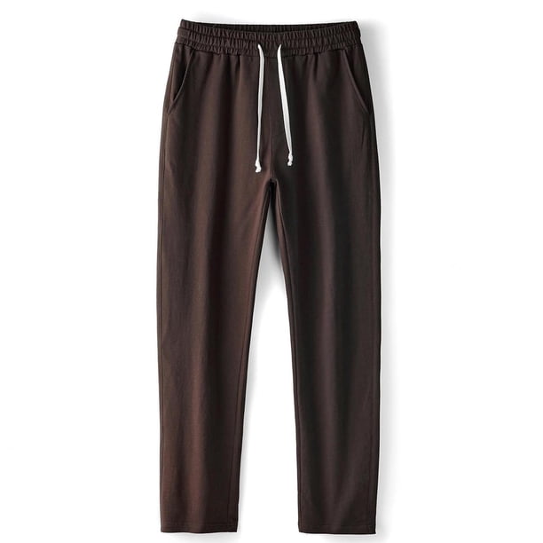 Pantalones largos para hombre, deportivos, informales, lisos, con cintura elástica y cordón ajustable, de pierna ancha, rectos y cilíndricos, de poliéster.