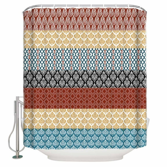 Shower Curtain, Bohemian Stripe Colorful Abstract Geometric Waterproof Shower Curtain Set with Hooks for Bathroom Showers,Stalls and Bathtubs,72x72In Tribal Ethnic Style