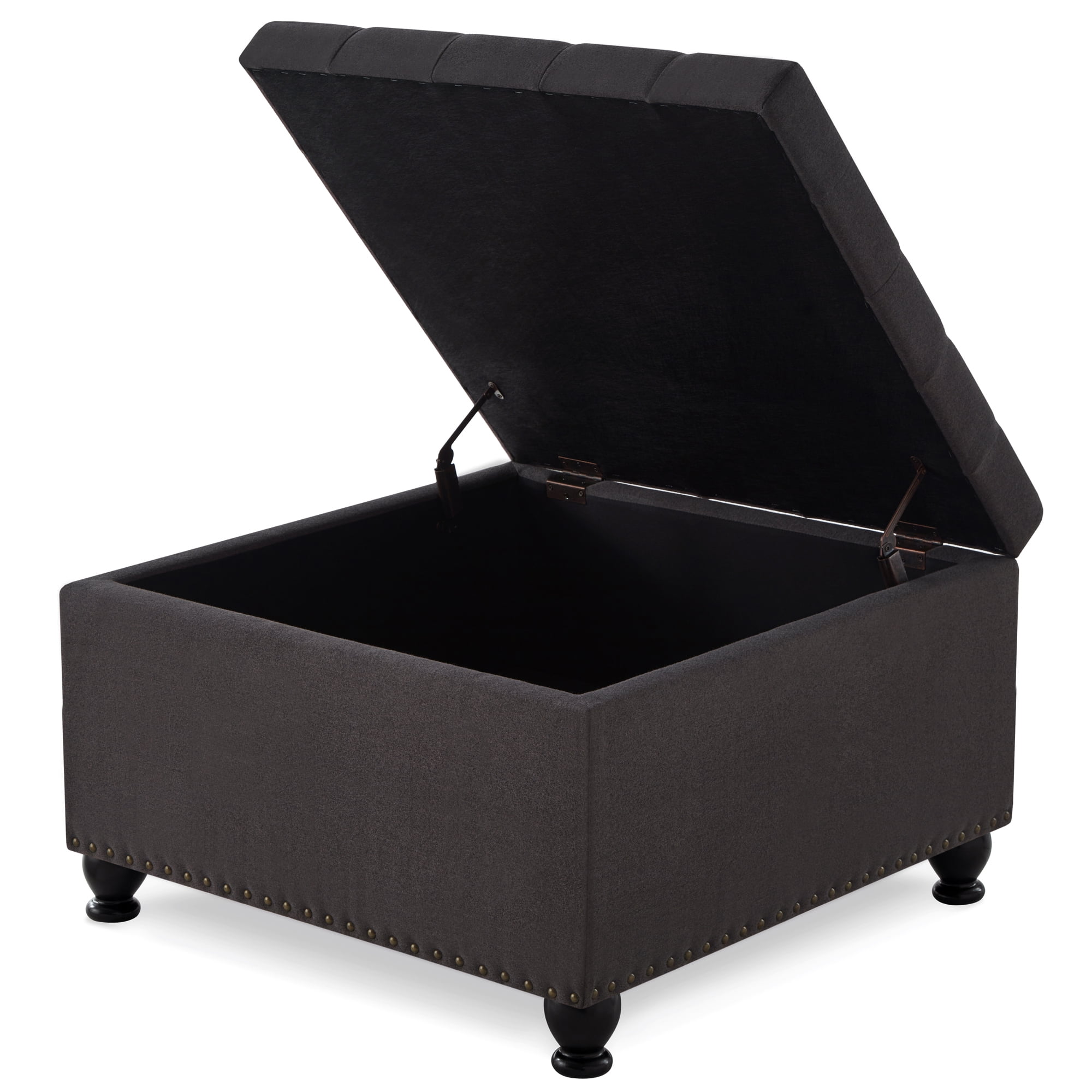 CQSXDA Large Square Storage Ottoman with Wooden Legs, Upholstered Button Tufted Coffee Table with Nail Trims