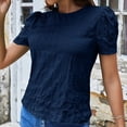 thumbnail image 2 of YOTMKGDO Summer Outfits for Women, Womens Short Sleeve Tops, Spring and Summer New Short Sleeve Round Neck Women Chiffon Ruffle Sleeve Blouse Girl Top, Blue Shirts for Women, S, 2 of 3