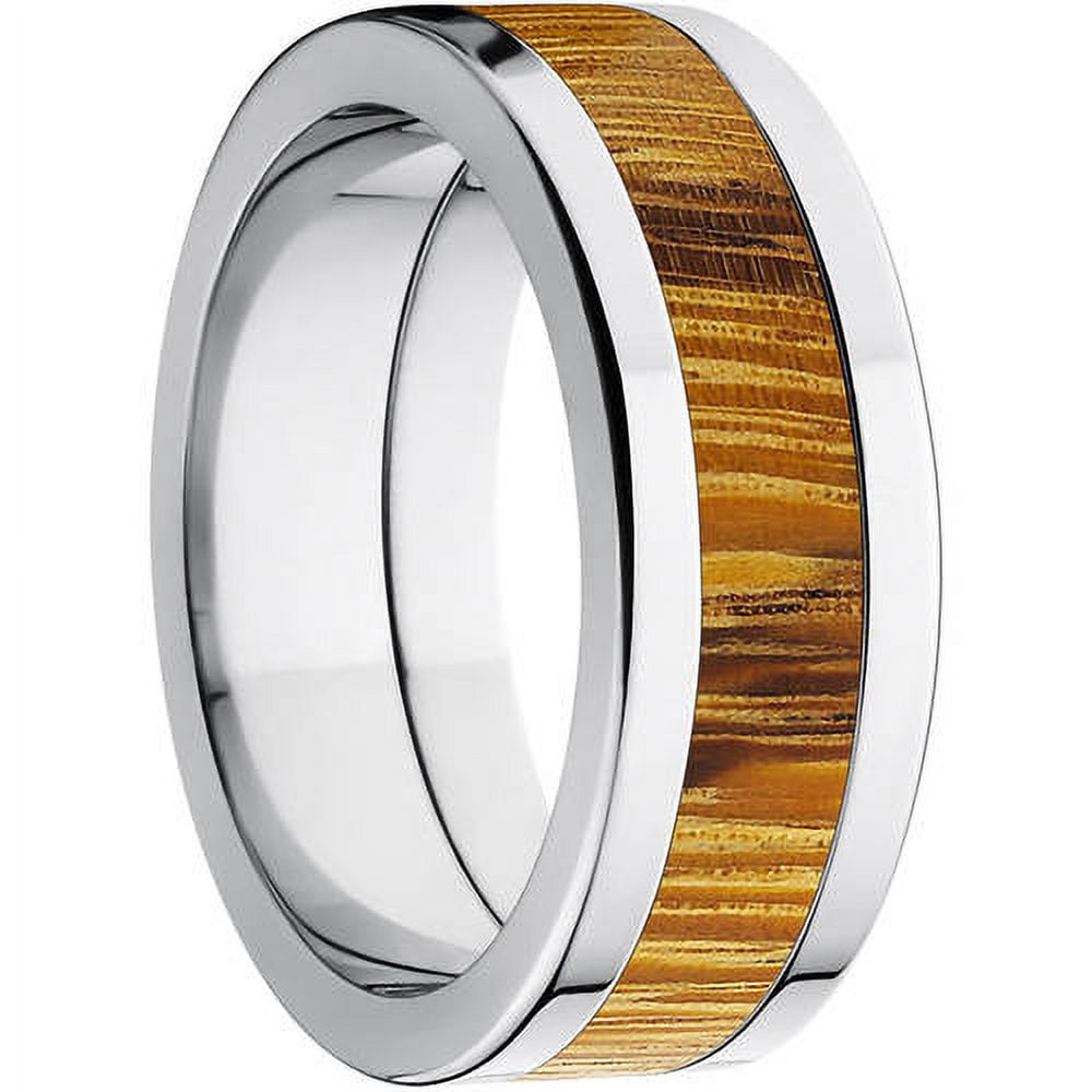 Men's Stainless Steel with Marbled Wood Accent Ring