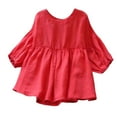 thumbnail image 4 of felwors Women's Peplum Tops 3/4 Lantern Sleeve Crewneck Loose Babydoll Shirt Blouse Red, XXXL, 4 of 8