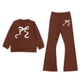 thumbnail image 2 of Shadoumai Tween Girls Clothes Color Block Bow Print Top & Wide Leg Sweatpants 2 Piece Spring/Fall Outfit Set Size 7-16, 2 of 5