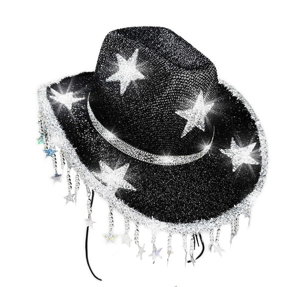 Santa Hats Western Cowb`oy Hat With Shiny Rhinestone And Fringe For Disco Party Country Music Festival Stage Performance Small Santa Hats