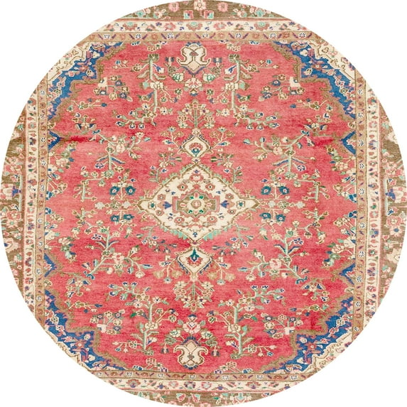 Ahgly Company Indoor Round Abstract Brown Abstract Area Rugs, 4' Round