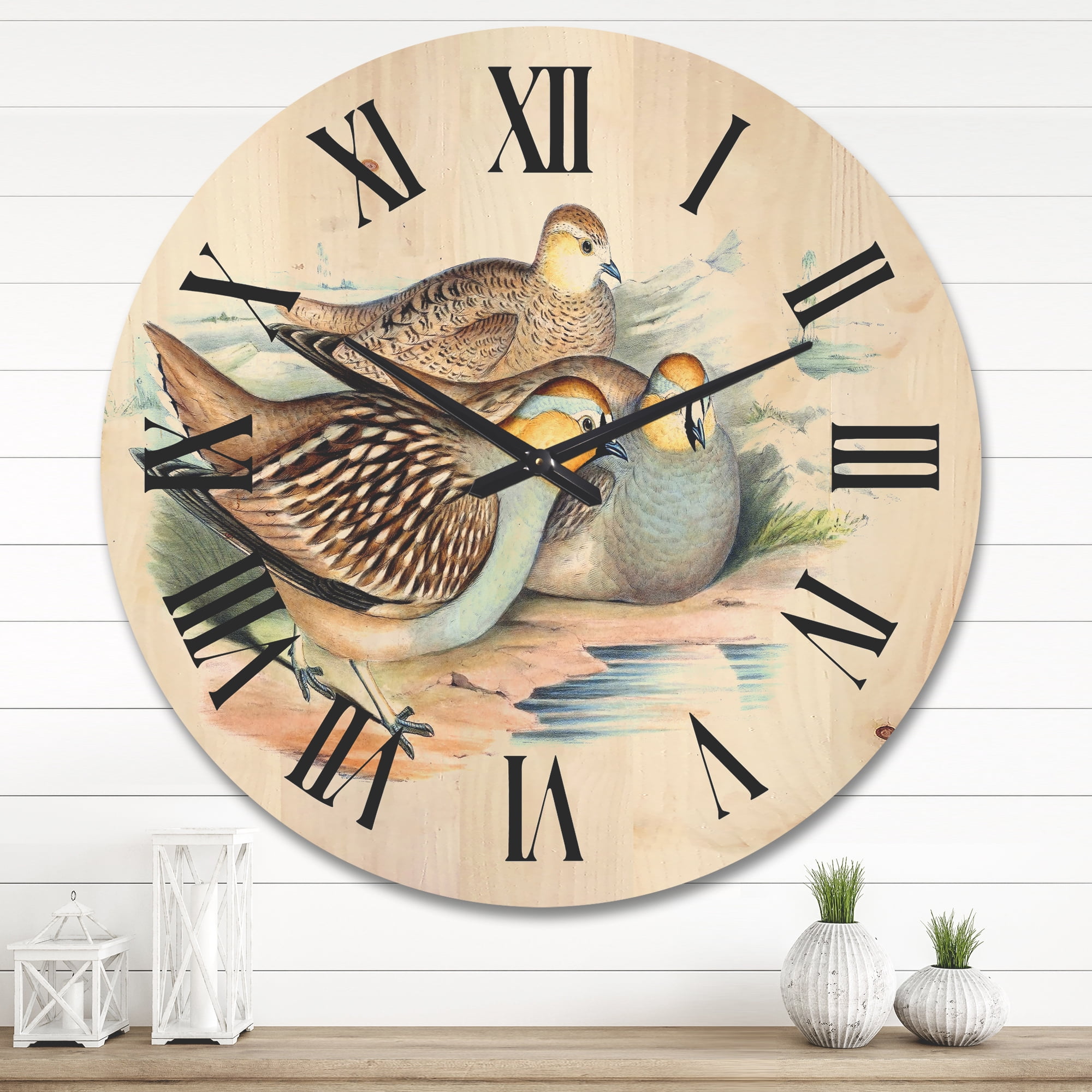Designart 'Ancient Birds In The Wild III' Traditional Wood Wall Clock