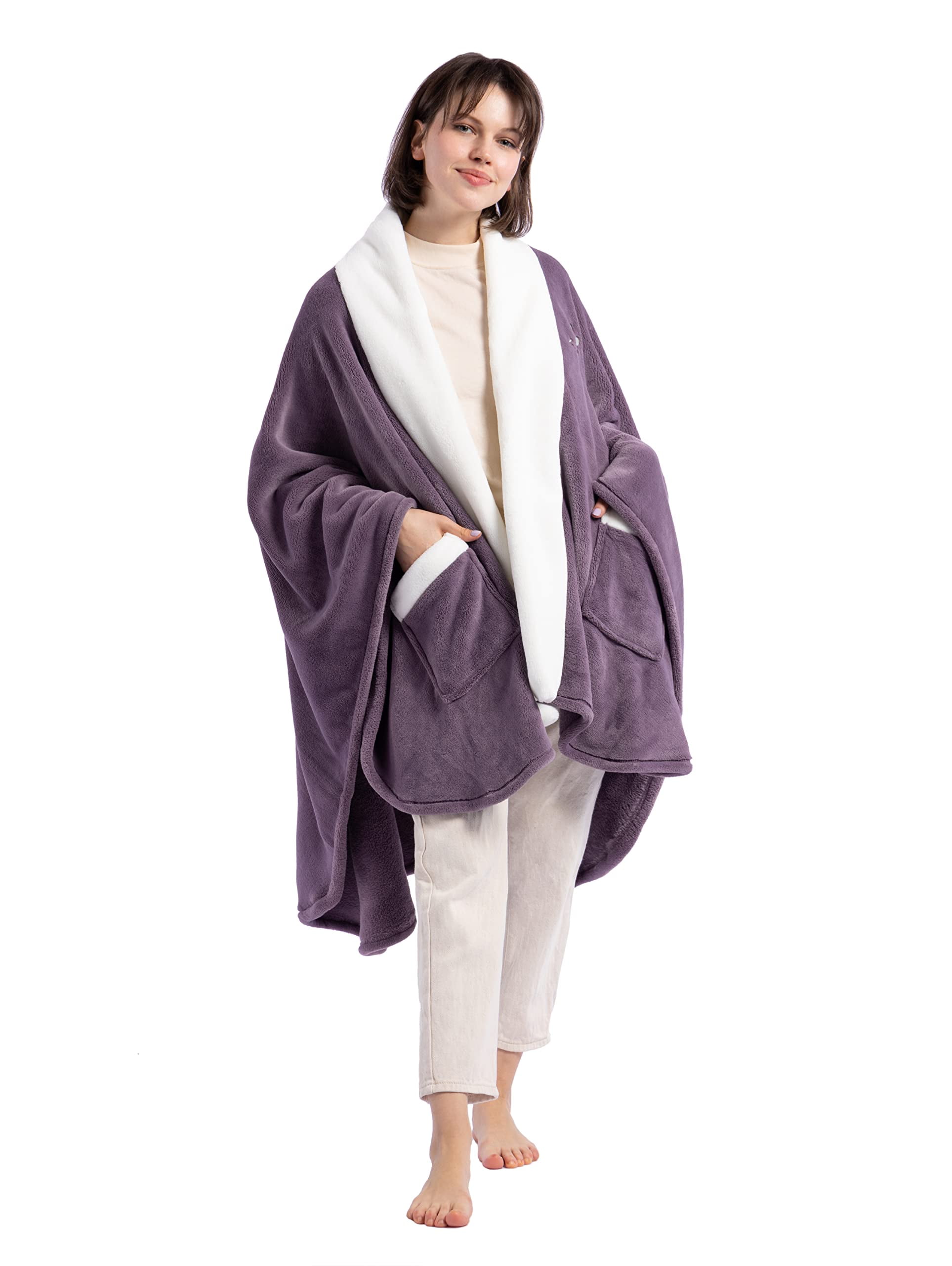 Kingole Flannel Fleece Wearable Blanket with Sleeves for Adults, Soft Plush  Cozy Throw Blanket with Pockets for Men and Women, Warm Wrap Blanket for  Sofa Lounge Home Office, Machine Washable, Lavender -