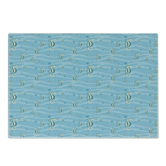 Animal Cutting Board, Cartoon Seahorses Girls Boys Playroom Nautilus Themed Design, Decorative Tempered Glass Cutting and Serving Board, Small Size, Blue, by Ambesonne