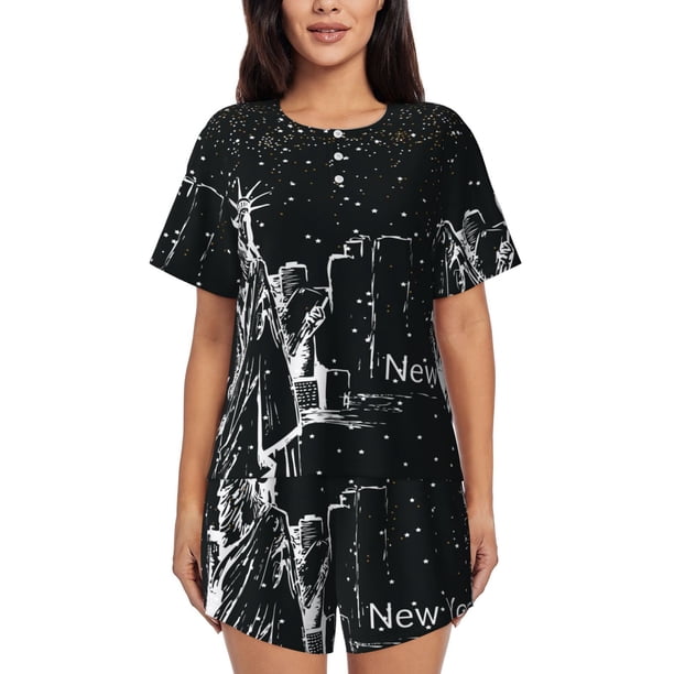 Fotbe New York City1 Conjunto de Pijama Estampado para Mujer, 2 Piezas, Ropa de Dormir con Camiseta de Manga Corta y Shorts Suaves-Medium