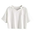 thumbnail image 3 of TYGHBN Cropped Tops Solid Color Everyday T Shirts Short Shoulder T Shirts Summer Casual Tops Long Sleeve Heat Tech T Shirt Womens Tees Short Sleeve Juniors Graphic Tops Women's T Shirts Casual Woman, 3 of 3