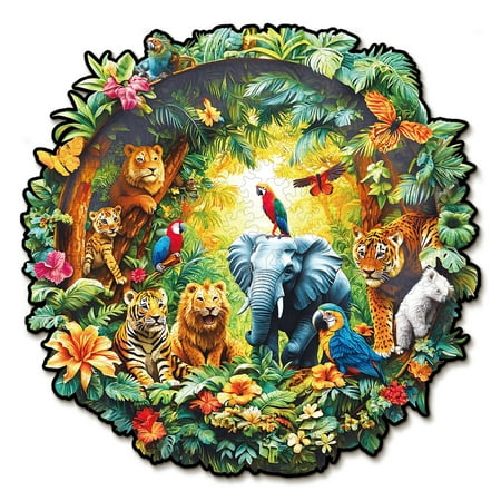 HiiKaa 3D Visual Effect Wooden Puzzle for Adults,3D Animal Paradise Unique Shape Advanced Wooden Jigsaw Puzzle for Home Decor,Birthday Christmas Gifts for Family Friend,8.6*8.5 in,150 pcs