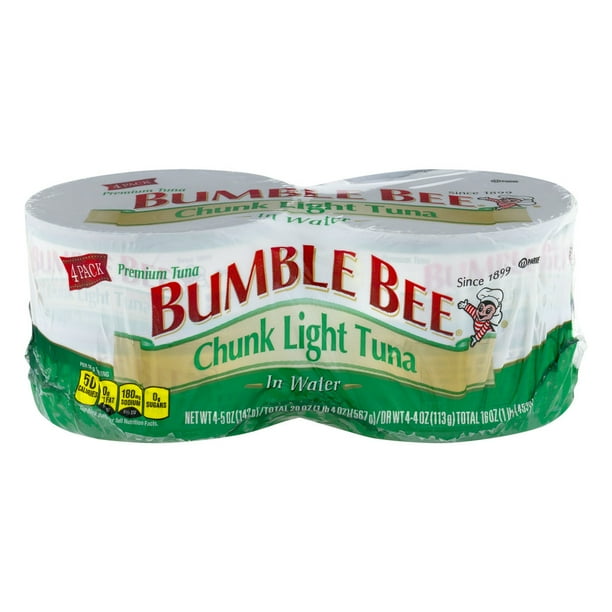 (4 Cans) Bumble Bee Chunk Light Tuna in Water, Canned Tuna Fish, High