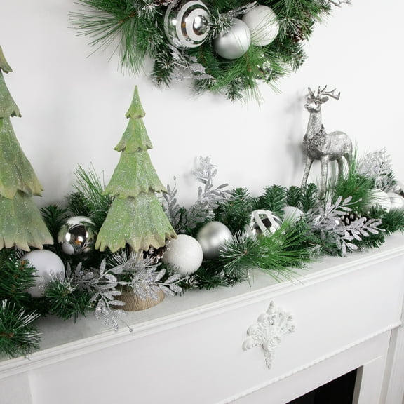 Northlight 6' Green Pine Needle Garland with Pinecones and Striped Christmas Ornaments, Unlit