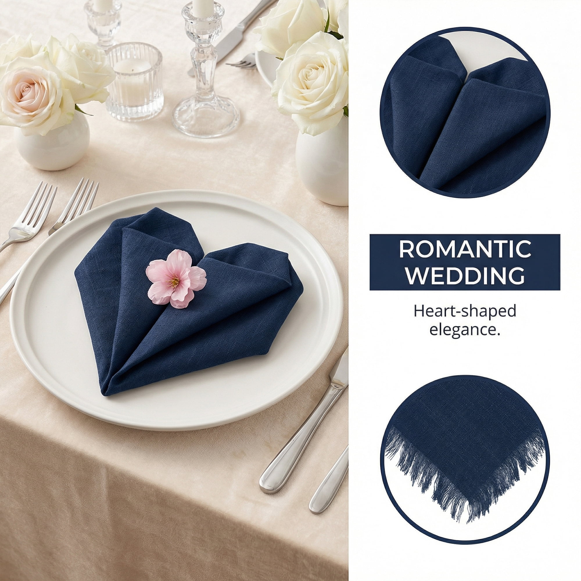 Unique Bargains 6Pcs Cotton Reusable Dinner Cloth Napkins Navy Blue 18x18inch