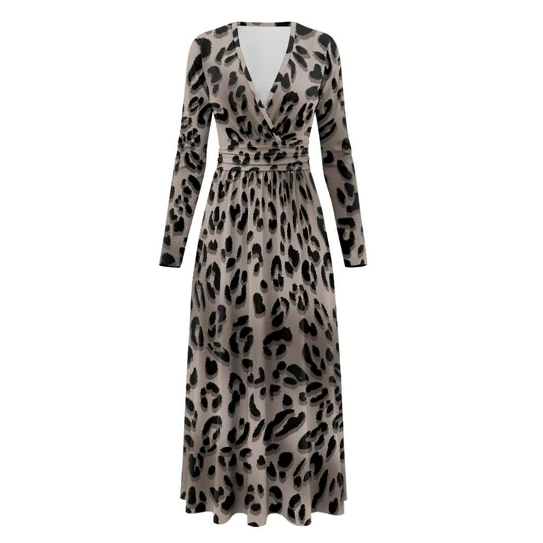 knee length dresses for ladies Black Draped Top Maxi Dress With Pleated Leopard Skirt main image 0
