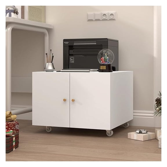 BNHHNB Under Desk Printer Stand with Wheels, Mobile File Cabinet, Home Office Storage, 2 Door Printer Holder, Filing Cabinet with Shelves, White