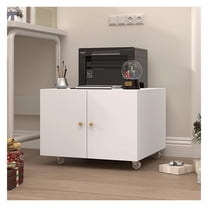 BNHHNB Under Desk Printer Stand with Wheels, Mobile File Cabinet, Home Office Storage, 2 Door Printer Holder, Filing Cabinet with Shelves, White
