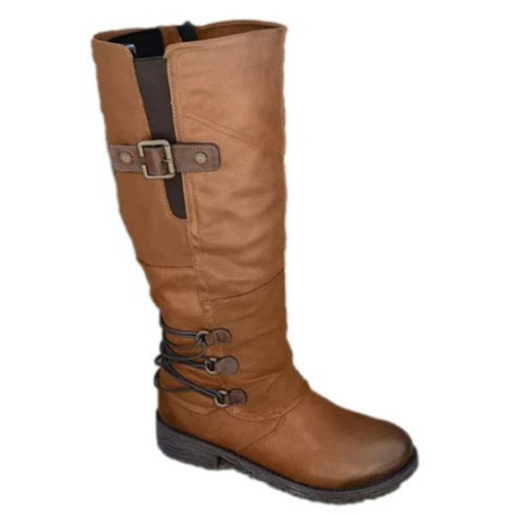 Dezsed Women's Knee High Winter Boots Fashion Large Size Boots Women Fall Long Tube Zipper Low Heeled Shoes Boots Pointed Boots Knight Boots Brown