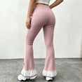 thumbnail image 7 of Ugoldhm Women's Ribbed Knit Flare Pants Elastic Waist Ruffle Hem Bow Decor Slim Casual Bell Bottom Trousers 0-14Y, 7 of 7