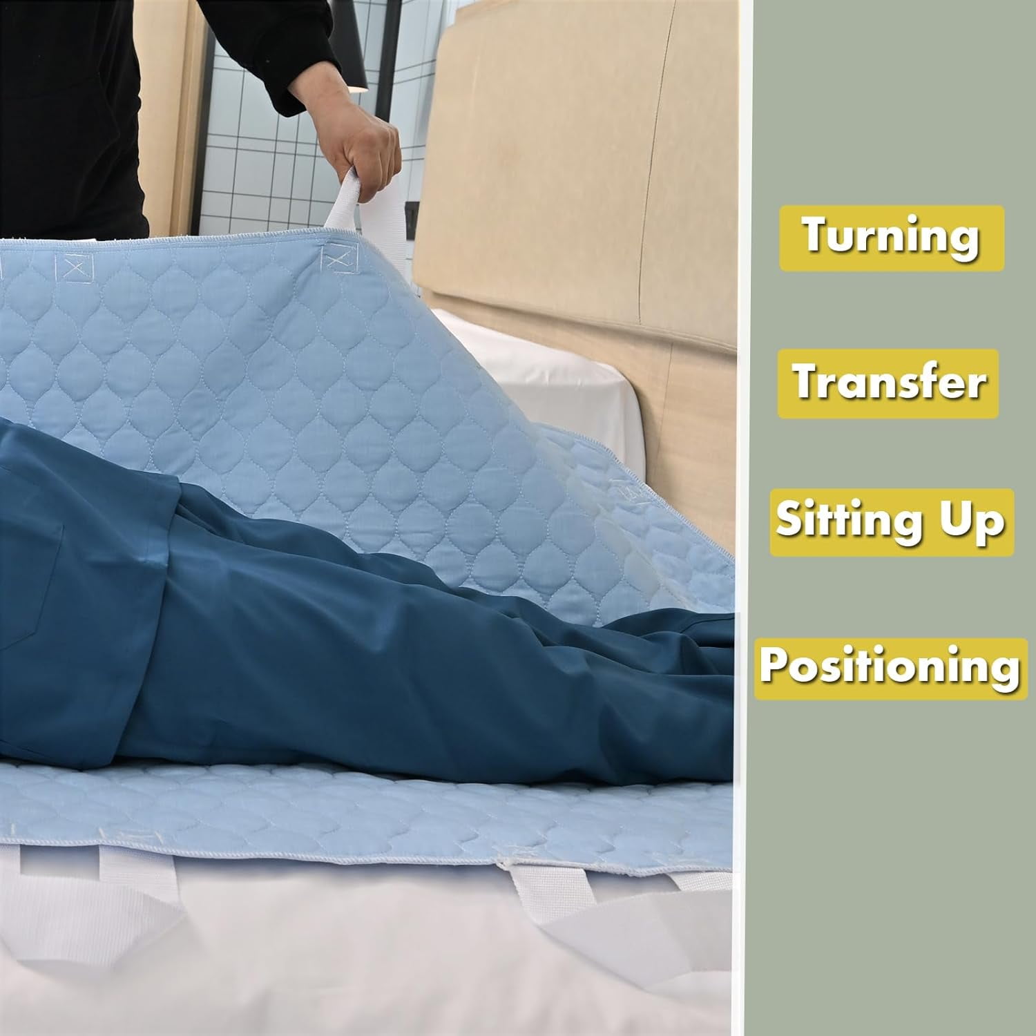 Positioning Bed Pad with 8 Handles, Ultra Absorbent Incontinence Underpad 36”x52” Extra Large Waterproof Reusable Transfer Pad for Adults and Elderly at Home & Hospital (Green 2 Pack)