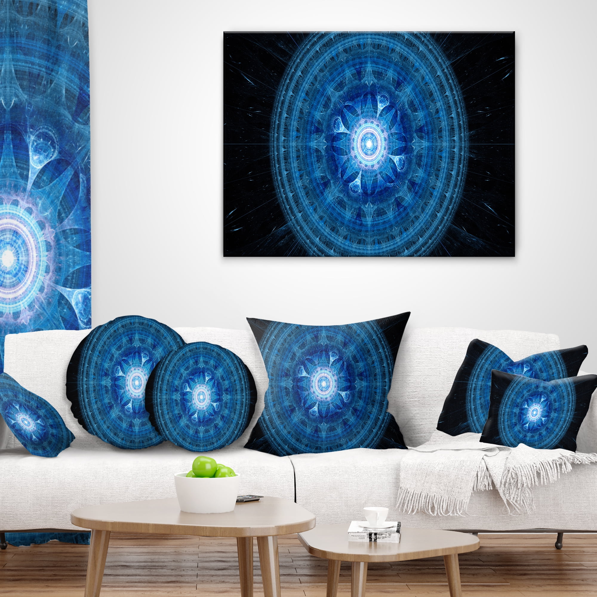 Designart Bright Blue Fractal Sphere - Abstract Throw Pillow - 16x16