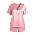 thumbnail image 7 of IUYRTFE Women's Satin Pajama Set V-Neck Short Sleeve Button Down Top and Shorts 2 Piece Sleepwear, 7 of 7