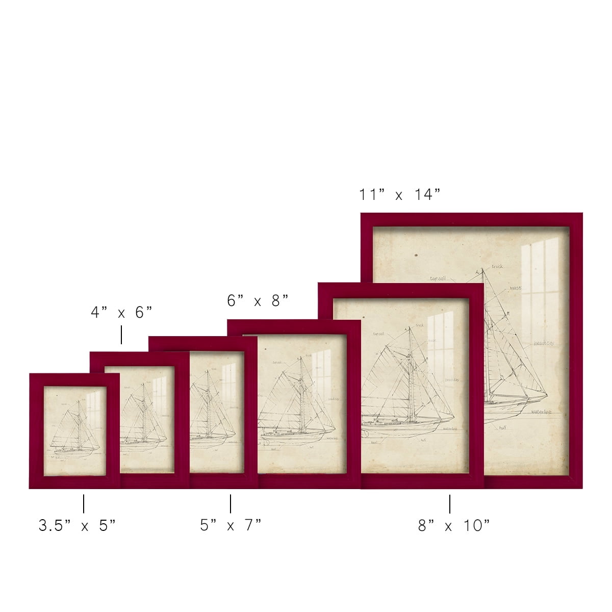 Sailboat Blueprint III -Framed Print w/glass-Cherry Red