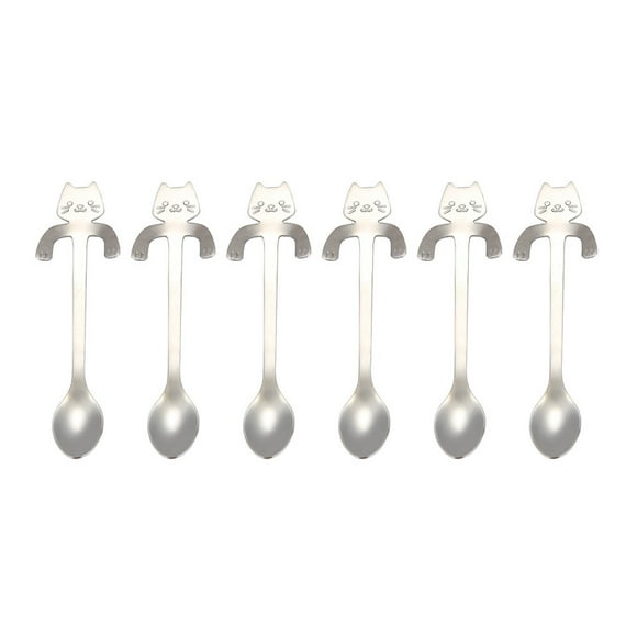 6pcs Hanging Cup Spoon Cute Coffee Durable Kitchen Spoon Teaspoon Portable Stainless Steel Ice Cream Tableware with Long Handle