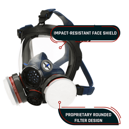 Parcil Safety PT-100 Organic Vapor Full Face Respirator Gas Mask - Dual Activate Filtration - Impact Resistant Lens - Never-Fog Technology