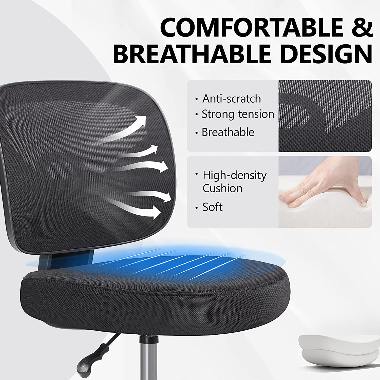 Tall Drafting Desk Chair - Armless, Adjustable Height, Mesh Back, Rolling, Standing Desk Chair for Art Room, Office or Home