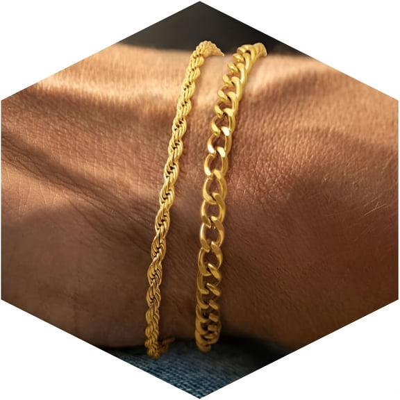 DESIGNICE 14K Gold Plated/Silver Bracelets for Men Layered Cuban Rope Chain Bracelets 3mm/5mm Dainty Bracelets for Men 6.5-9 Inches Jewelry Gifts