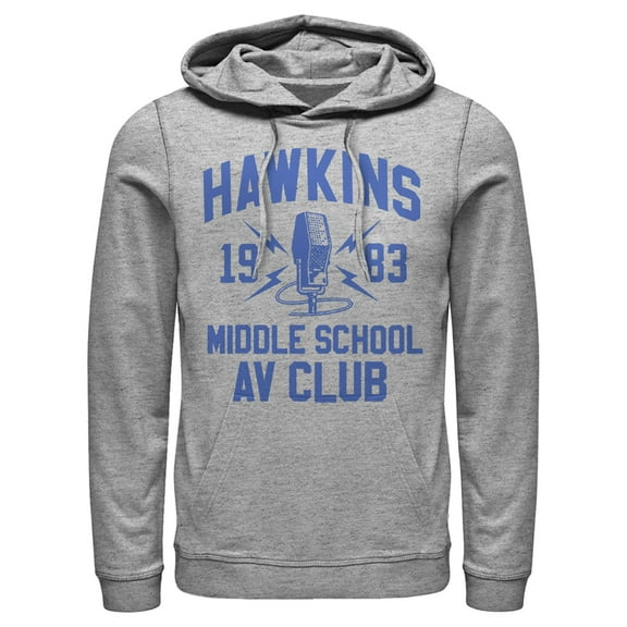 Netflix Men's Stranger Things Hawkins AV Club 1983 Pull Over Hoodie Athletic Heather 2X Large