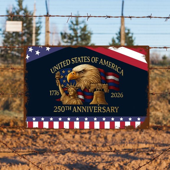 Chic Tin Plaque Plate Retro Vintage 12x18 Inch 250 Year American Anniversary Retro Metal Signs Memorial Day Fourth of July Wall Art Print Rustic Family Farmhouse Household Decorations