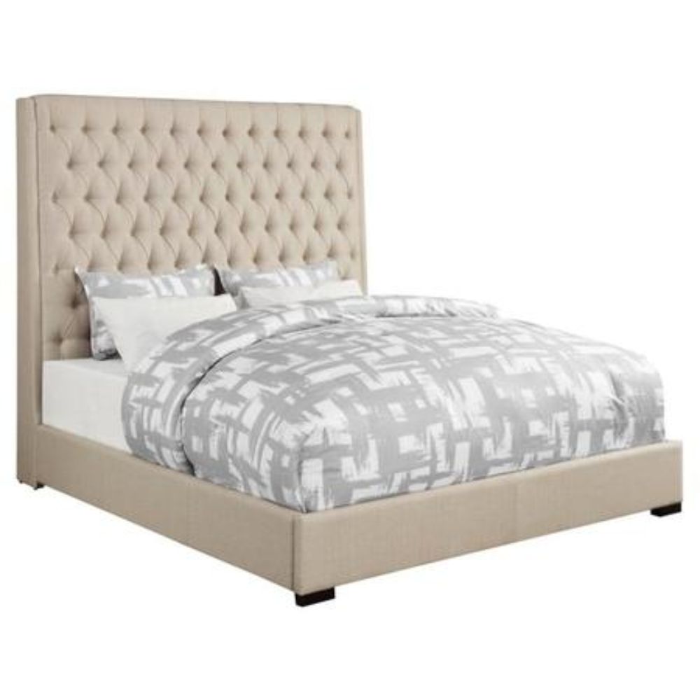 Upholstered Bed, Eastern King Bed with High Headboard, Cream Walmart