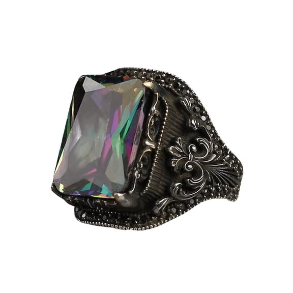 Roarsilver Mystic Topaz Silver Ring-Mens Handmade Ring-Men's Rings-Gift for Him and Her-925 Rings for Men-Handmade Mystic Topaz Ring-Men's Topaz Ring | 5