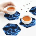 thumbnail image 7 of Pofeuu Blue Lightning Print Leather Coasters Set of 6, Round Cups Mugs Mat Pad for Home Kitchen Heat Resistant Drink Coasters,Hexagon, 7 of 7