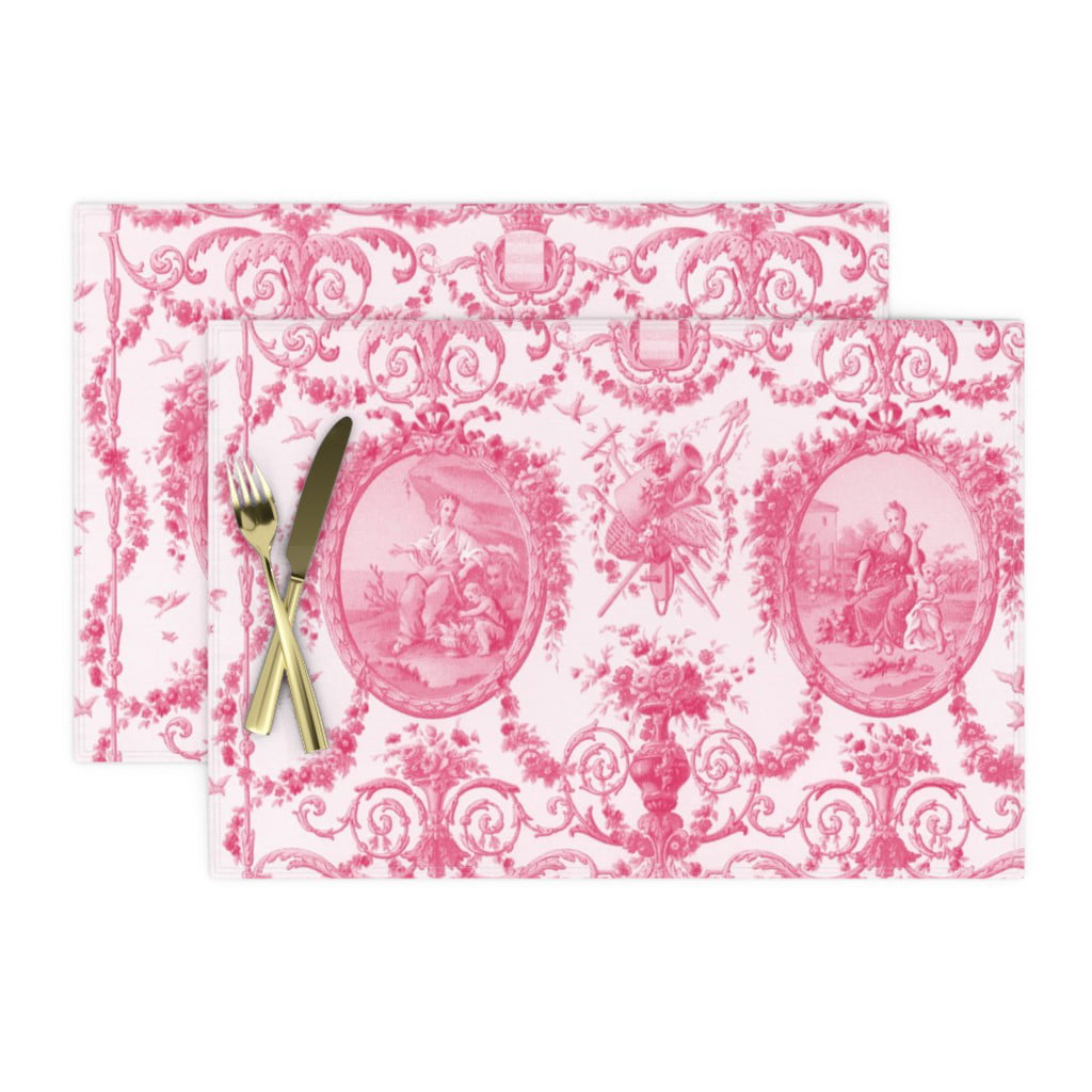 Cloth Placemats Toile French Rococo Pink And White Shabby Chic Set of 2 