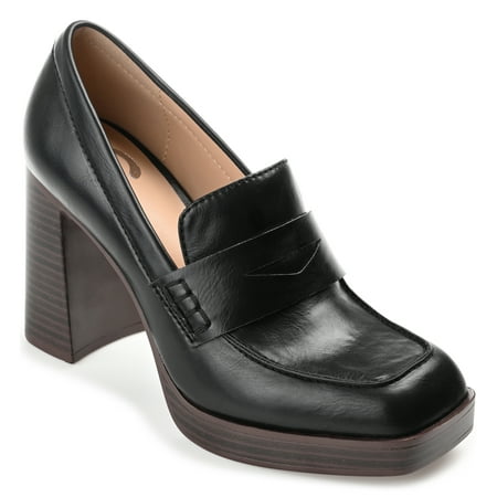 

Journee Collection Womens Ezzey Wide Width Loafer Mid Stacked Heel Square Toe Pumps