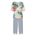 thumbnail image 4 of Nrmvnmi Women's Summer 2 Piece Outfits Casual Floral Prints Short Sleeve Pajama Tops Wide Leg Pants Lounge Sets Tracksuits Mothers Day Gifts, 4 of 5