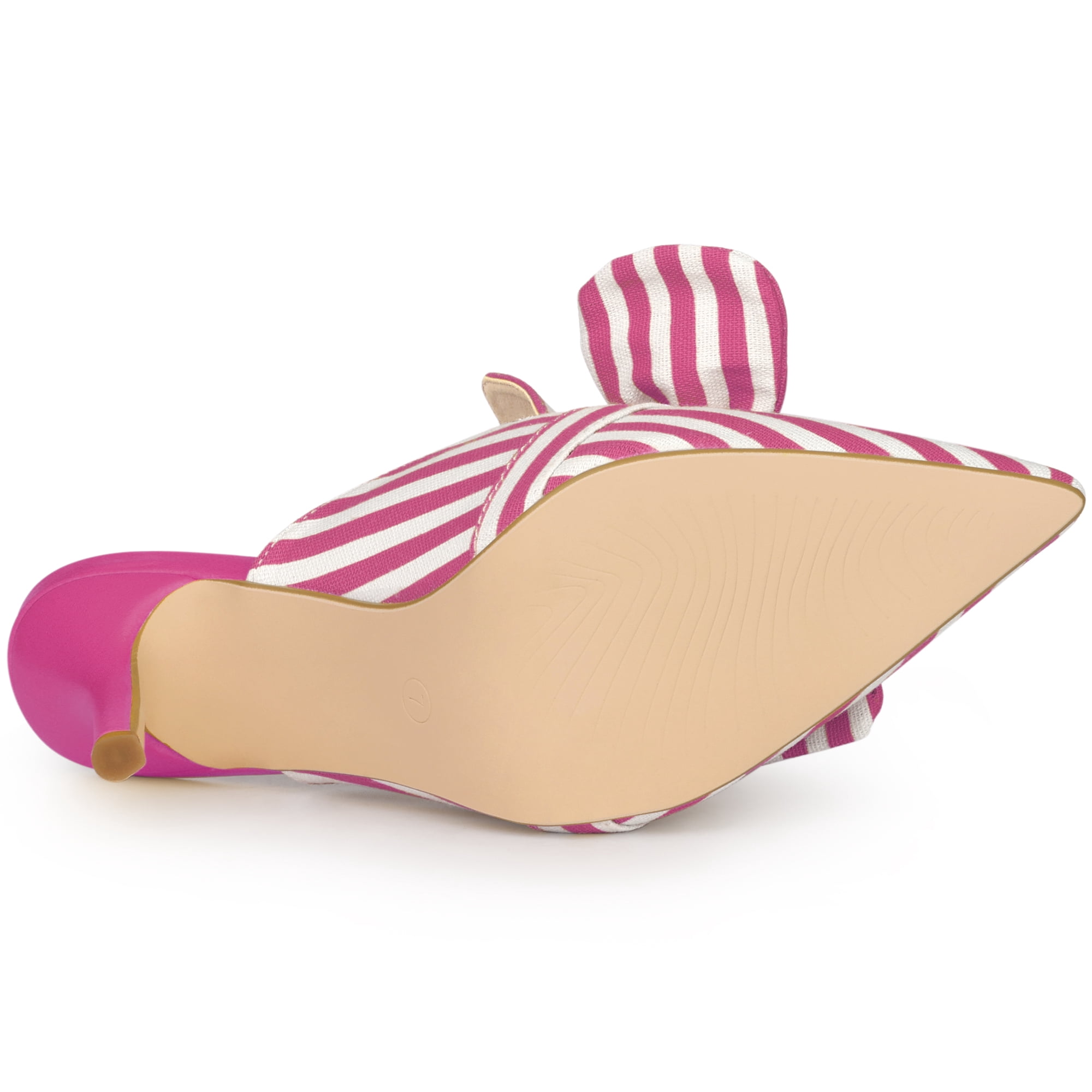 DARING DIVA Women's Stripe Bow Slip on Stiletto Heel Slides Mules Hot Pink 8