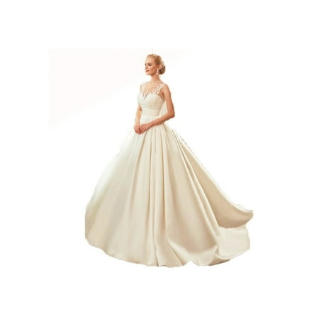 

Toyella Satin Wedding Dress Spring New Slim Double Shoulder Wedding Dress Plus Size Bridal Bra Trailing Wedding Dress Beige 24W