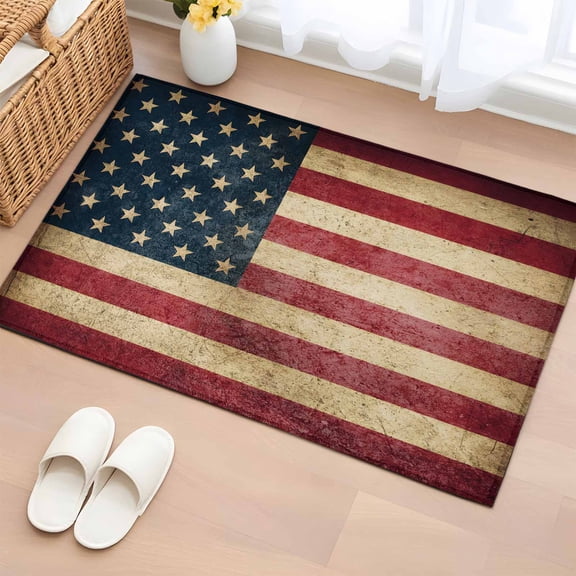 4th of July Entryway Rug 2'x3' Non Slip Front Door Mats, Independence Day Farmhouse American Flag Entrance Rugs Indoor Outdoor Carpet, Washable Floor Mats Small Area Rug for Bedroom Kitchen